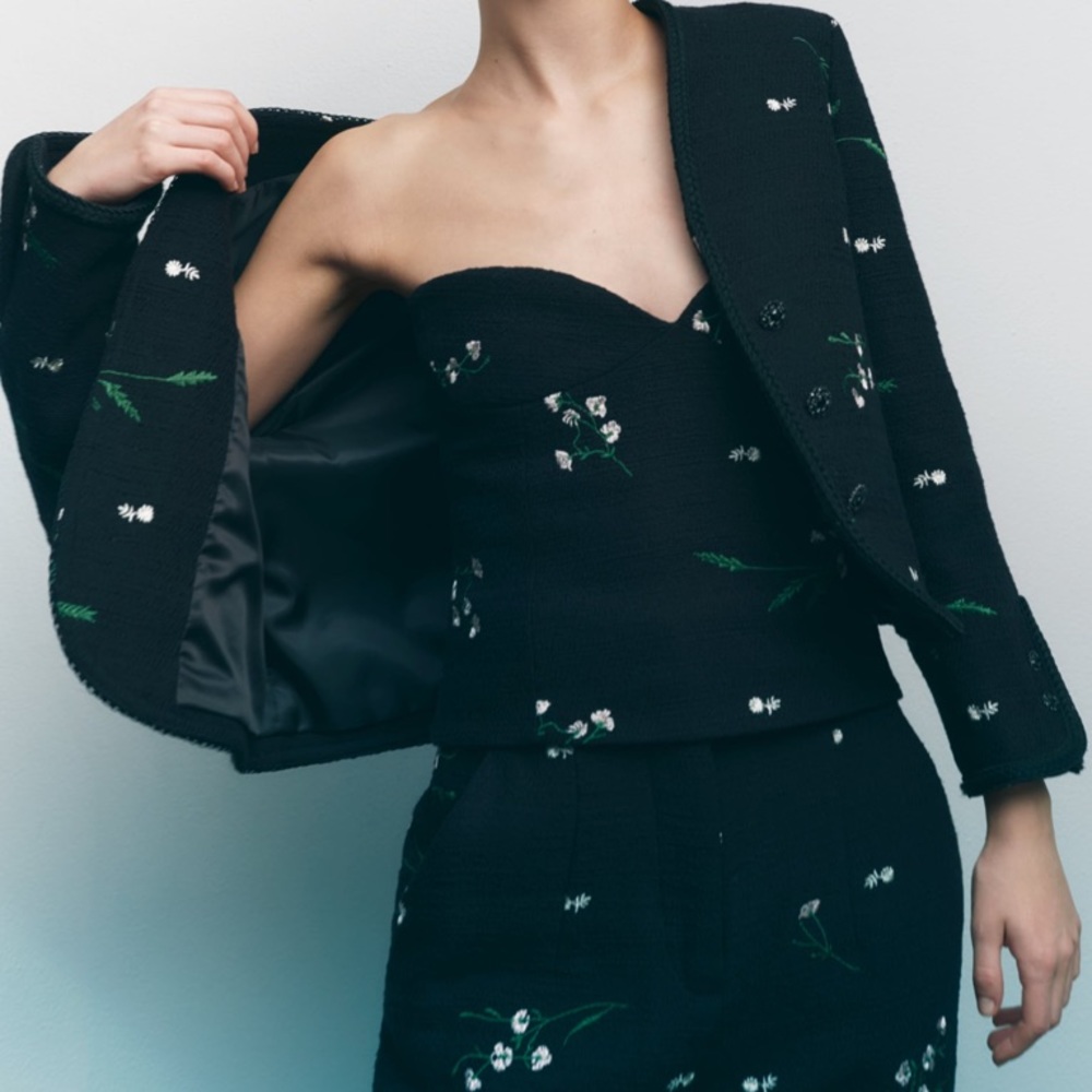 Zara Embroidered  Flower Textured Bustier Corset